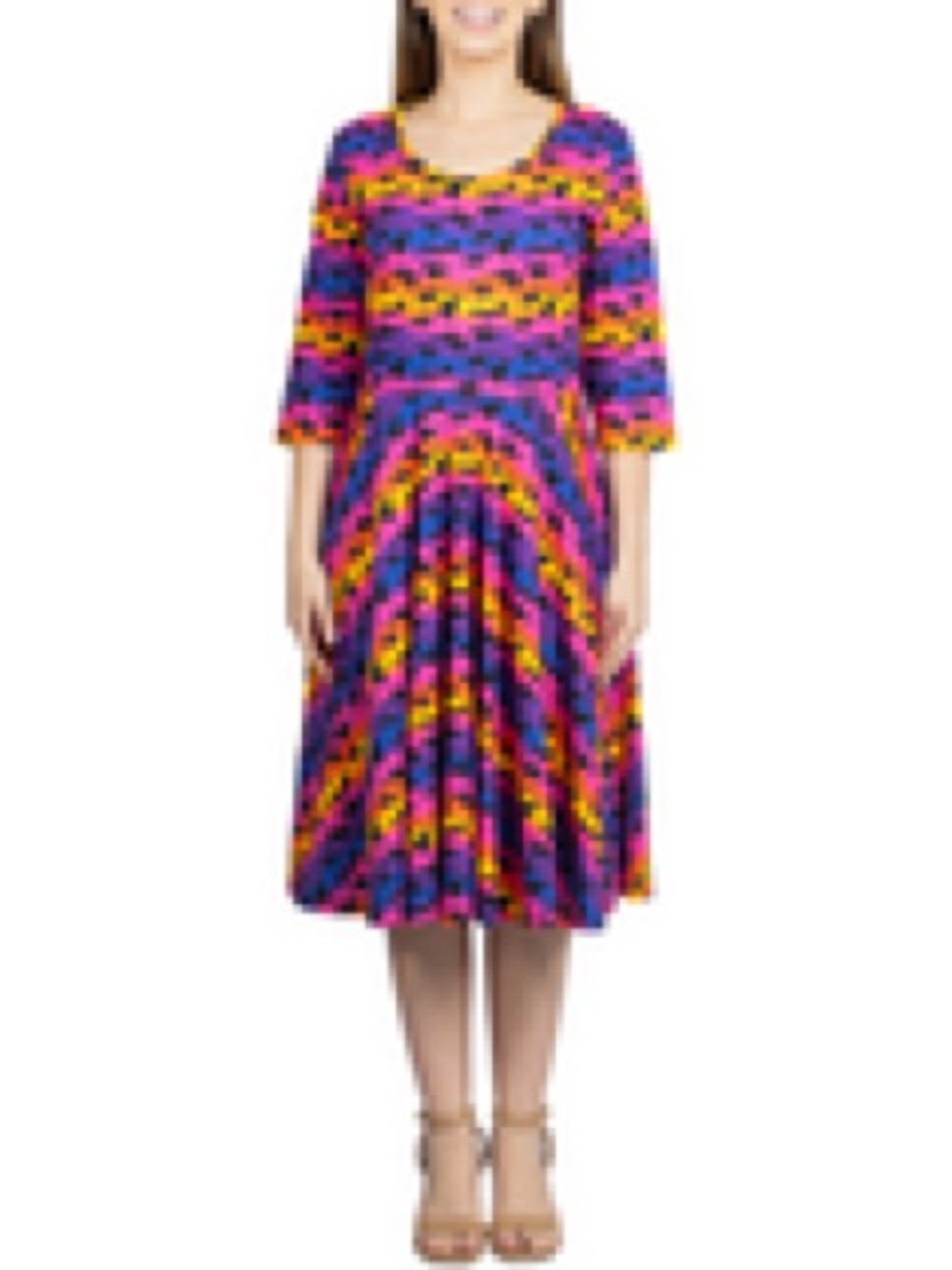 Svaha Rainbow & Airplanes 3/4th Sleeves Twirl Dress